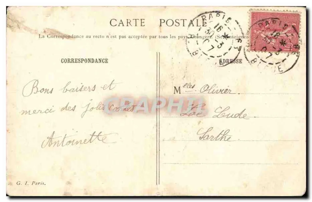 Frau mit Hund, der ein Osterei hält — Frohe Ostern! — G. I. Paris - Rückseite