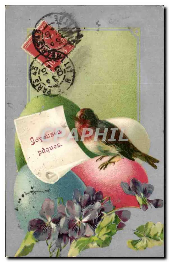 Ovos de Páscoa e pássaro — cartão postal de Páscoa — editor não identificado, n° de série 518 - Frente