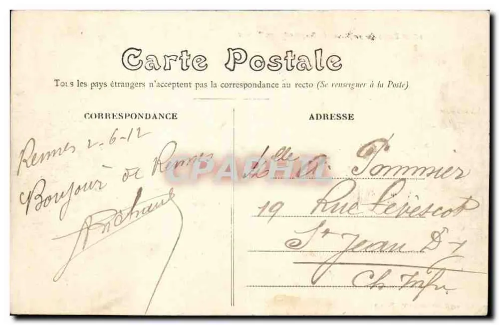 Rennes — Beeld van Duguesclin op het Thabor — E. Mary-Rousselière, uitg. Rennes - Achterkant