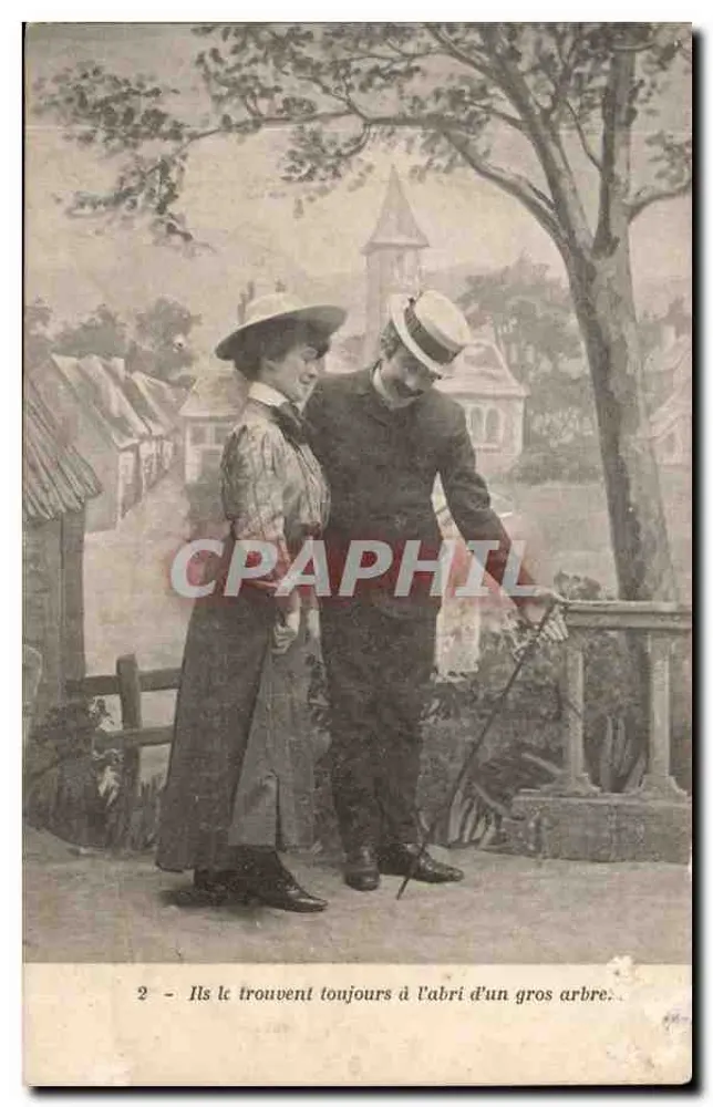 Couple sous un grand arbre — scène de vie — éditeur non visible, n° de série 2 - Anverso