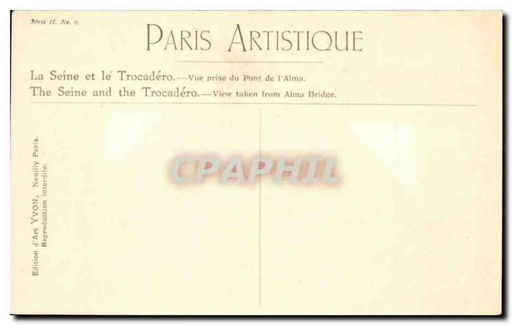 Die Seine und das Trocadéro — Ansicht vom Pont de l'Alma — Kunstausgabe YVON, Serie II, Nr. 9 - Rückseite