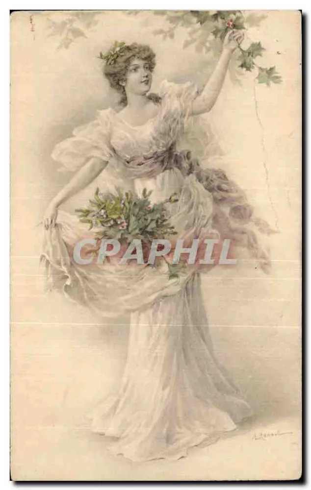 Frau in einem Kleid im Art Nouveau-Stil — Blatt- und Blütenverzierung — Verlag A·N, Paris - Vorderseite