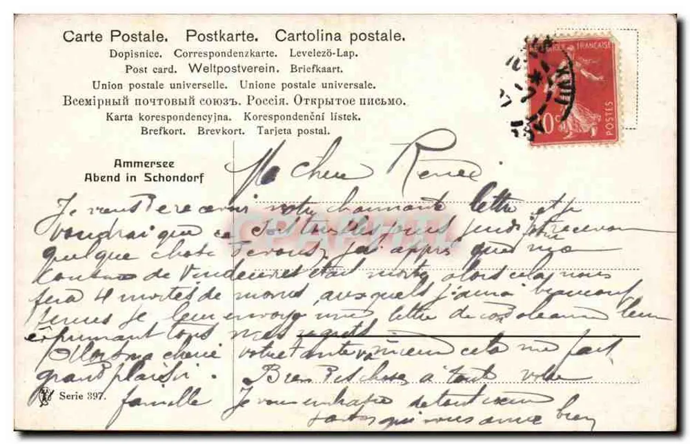 Ammerssee — Blick auf das Dorf Schondorf — Verlag Schneckhaase, Serie 397 - Rückseite