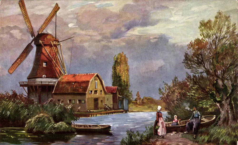 Niederländischer Windmühle — Flusslandschaft mit Figuren — Verlag T. S. Serio Nr. 78 - Vorderseite
