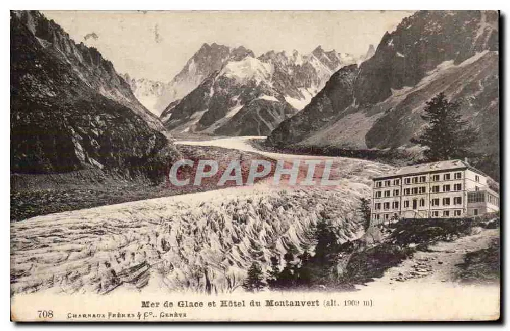 Mar de Gelo e Hotel do Montanvert (alt. 1969 m) — Charnaux Frères & C°, Genebra, n° 708 - Frente