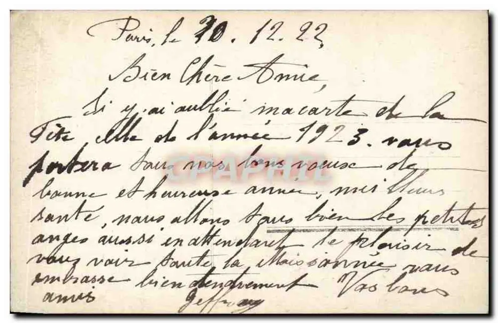 Büschel Violetter — Frohe Neujahr — Atelier Duboué, Frankreich, n° 1343 - Rückseite