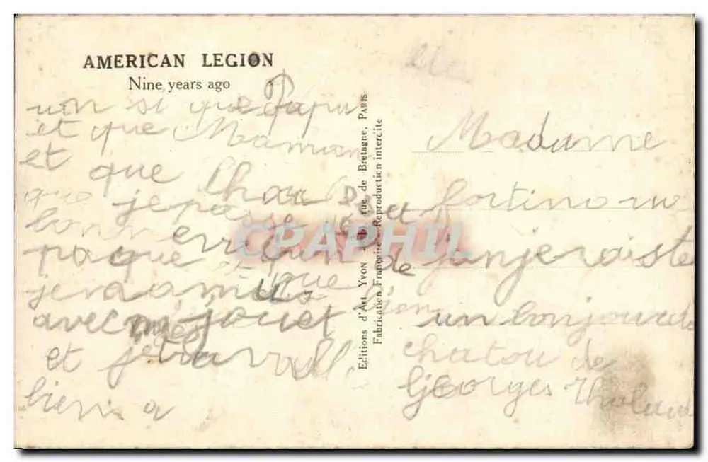 Fête de l'American Legion — Paris — Éditions d'Art Yvon - Rückseite