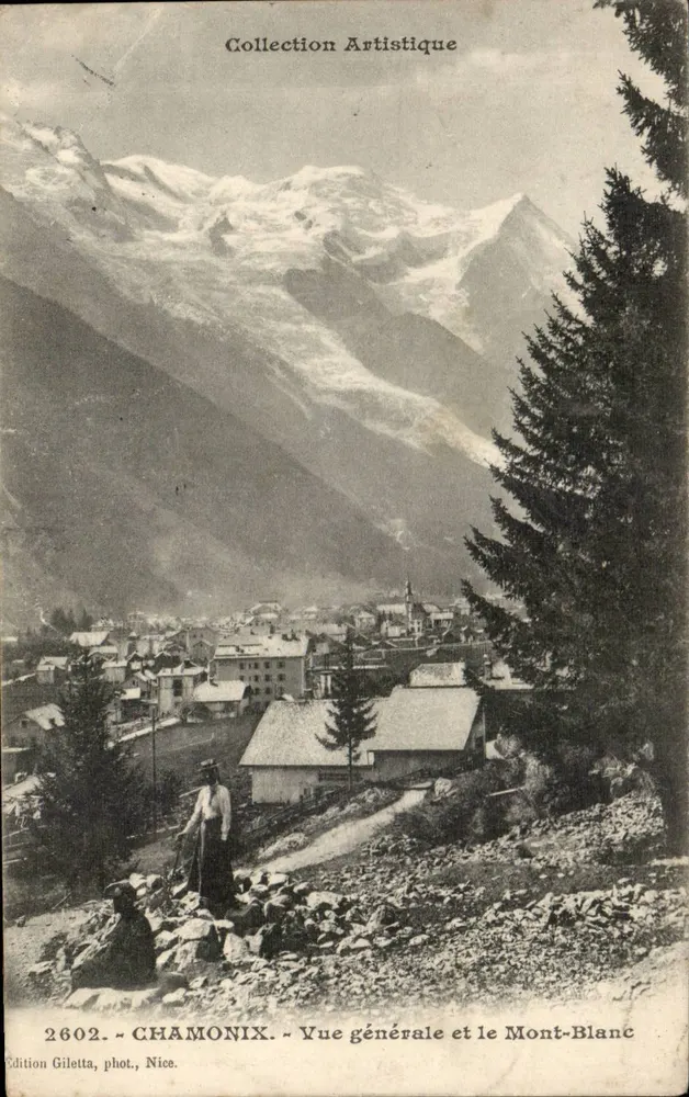 Chamonix — Vista geral e o Mont-Blanc — Edição Giletta, fot. Nice, n° 2602 - Frente