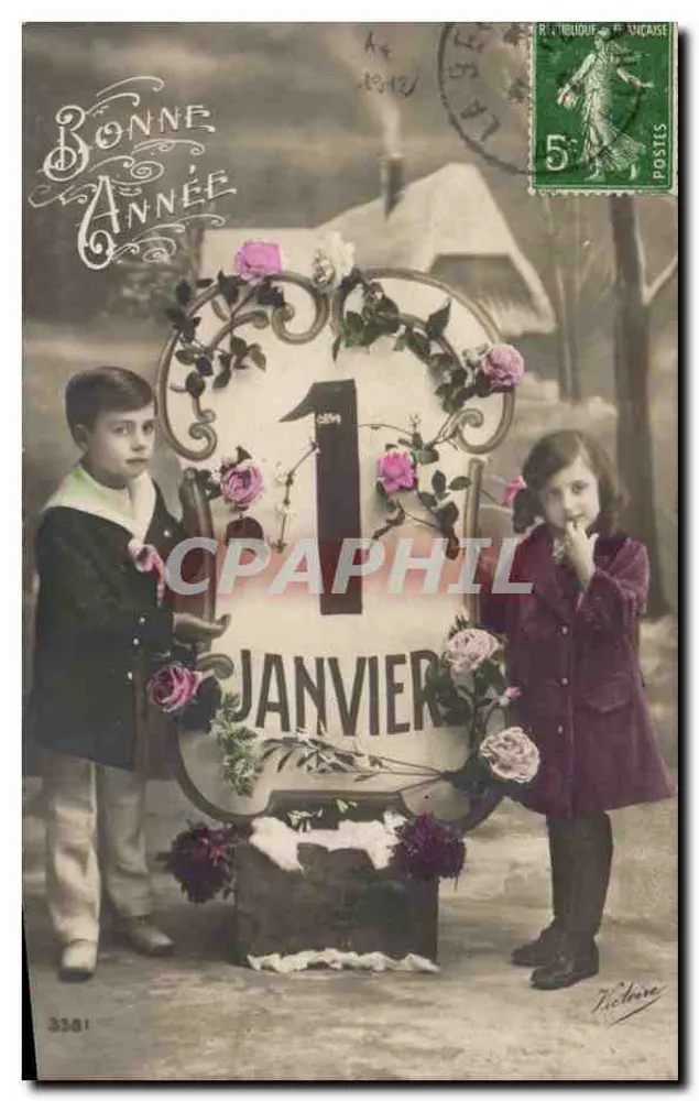Zwei Kinder — 1. Januar — Verlag Vichy, n° 3381 - Vorderseite