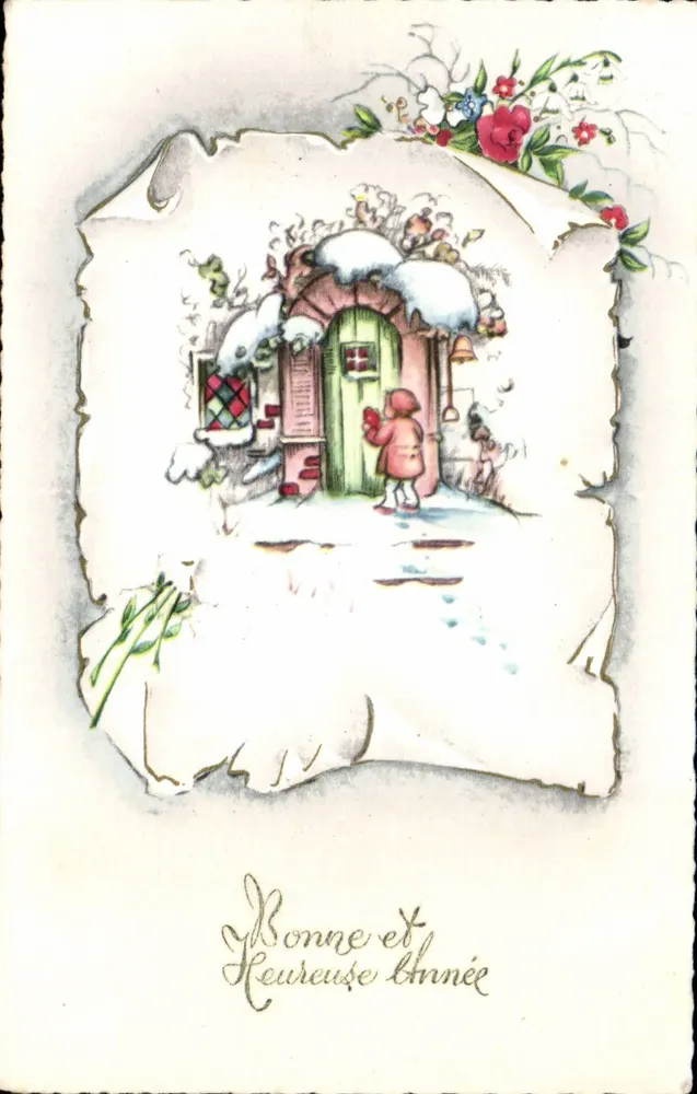 Schneeschloss — Kind vor einem Winterhaus — Verlag nicht sichtbar - Vorderseite