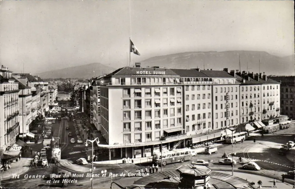 Genf. Rue du Mont Blanc und Rue de Cornavin — Hotel Suisse — Verlag C. Sartori Fils, Versoix - Vorderseite