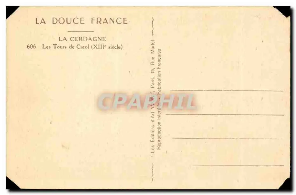 As Torres de Carol — XIIIº século — Edições d'Art Marcel, Paris - Verso