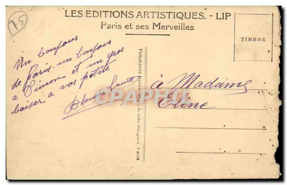 Le Trocadéro et le Pont d'Iéna — Paris — Éditions Artistiques LIP, n°64 - Verso