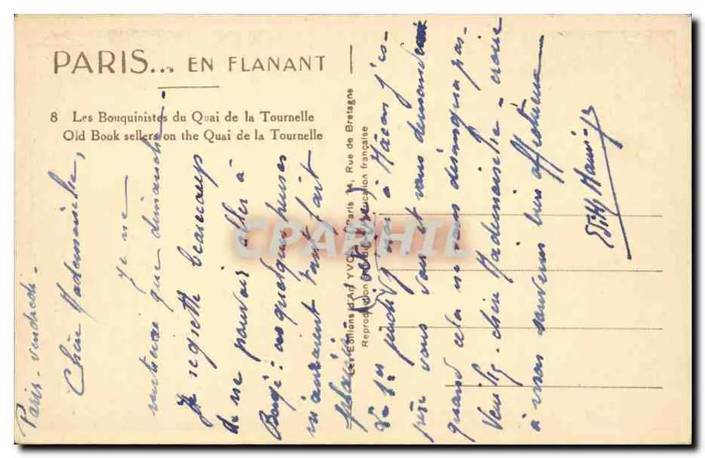Paris — Ansicht der Buchhändler am Quai de la Tournelle — Éditions d'Art Rue de la Bretagne - Rückseite