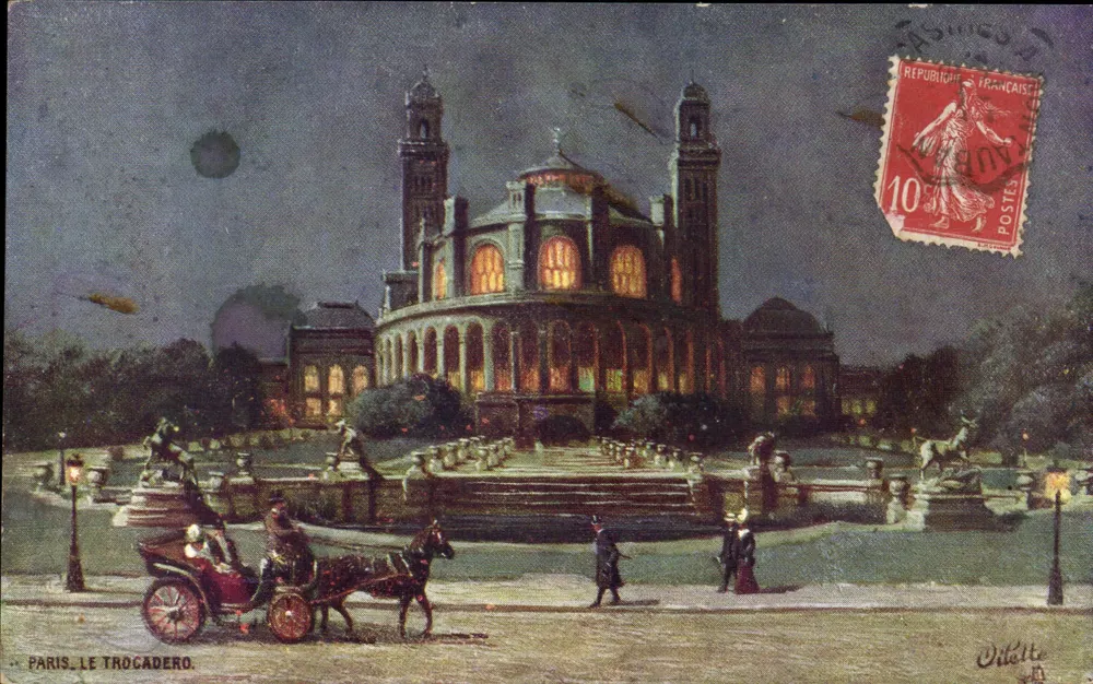 Paris. O Trocadéro — Vista noturna do Palácio de Chaillot — editor Otillette - Frente