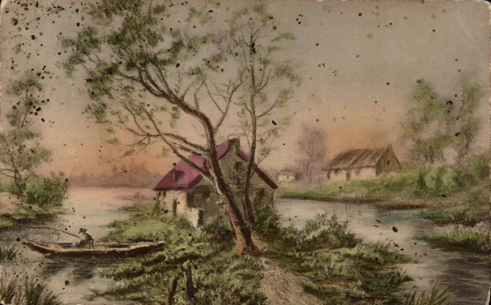 Flusslandschaft — Fischer in einem Boot — CUXOGRAPHIE SERIE N° 54 - Vorderseite