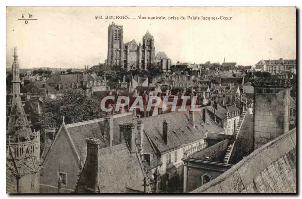 Bourges — Vue centrale prise du Palais Jacques-Cœur — Éditeur E. Maquaire, n° 402 - Recto