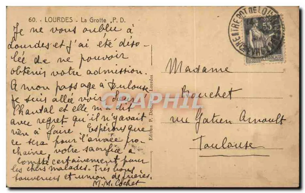 Lourdes - A Gruta — Edição P. Doucet, n°60 - Verso