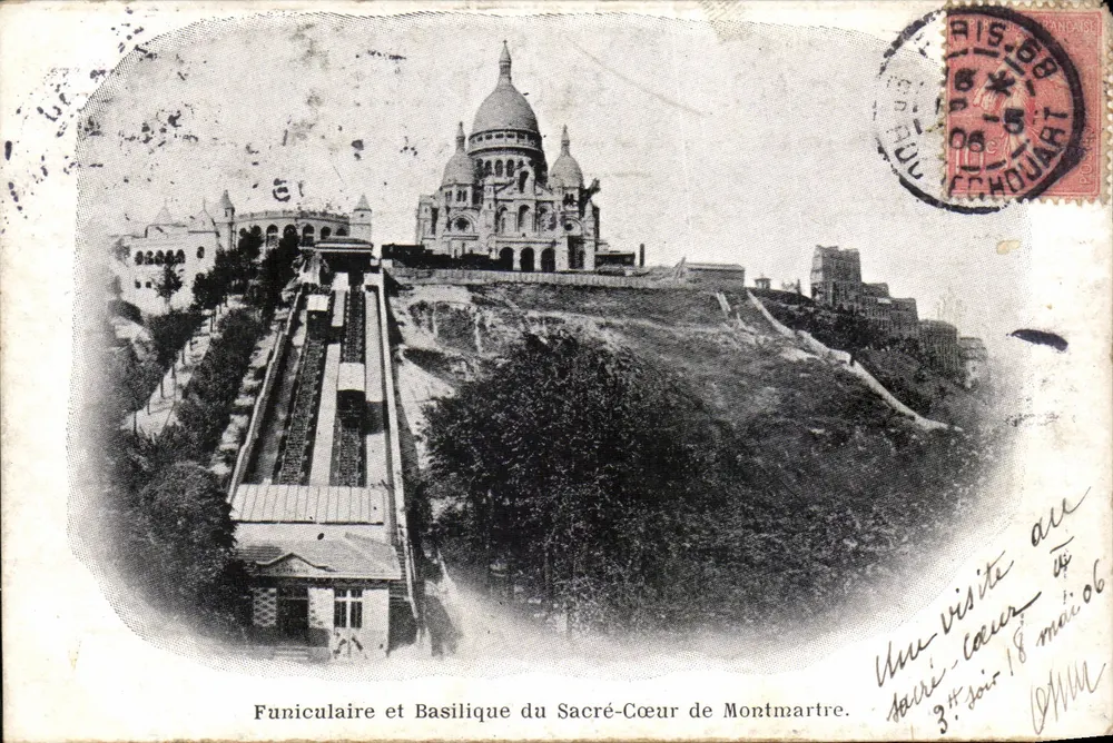 Seilbahn und Basilika des Heiligen Herzens von Montmartre — Paris, 1906 - Vorderseite