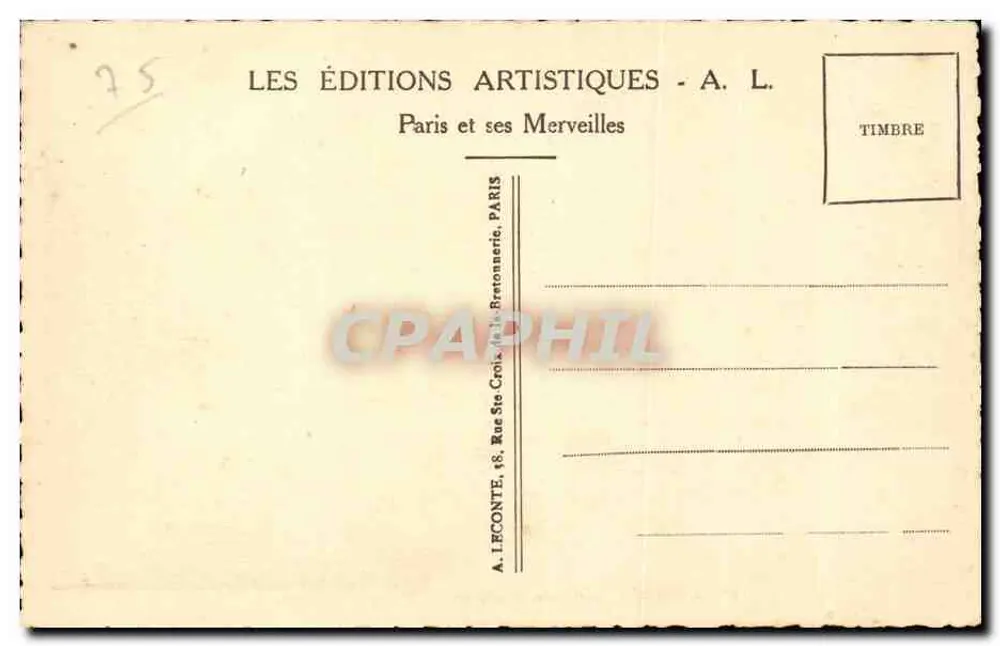 Jardim das Tuileries — Paris — vista com a Torre Eiffel no fundo — A. L. n°18 - Verso