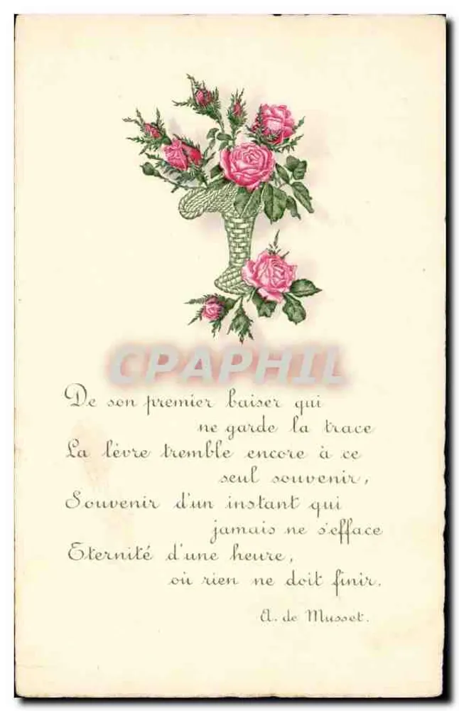 Blütenstrauß — Gedicht von Alphonse de Musset — Antike Ansichtskarte - Vorderseite