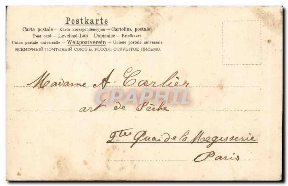Kwiaty i krajobraz — kartka pocztowa z 1905 — wydawca nie widoczny - Rewers