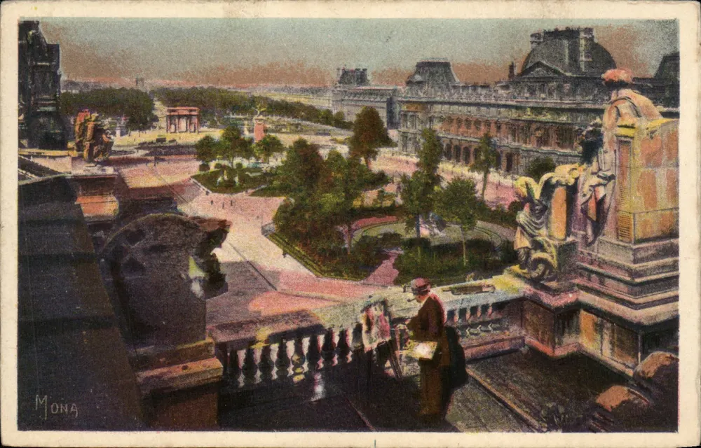 Ansicht der Louvre- und Tuilerien-Gärten — Arc de Triomphe du Carrousel und Arc de Triomphe de l'Étoile — Éditions d'art MONA, n°2059 - Vorderseite