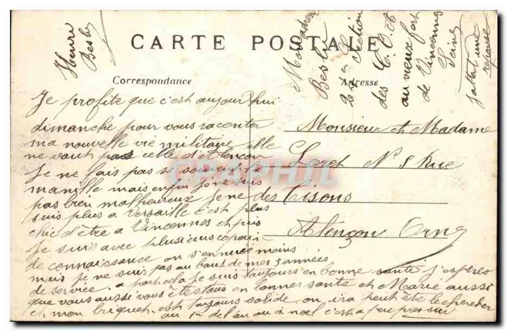 Paryż - Les Champs-Élysées — widok ogrodu z mężczyzną na pierwszym planie — C. M. n°1098 - Rewers