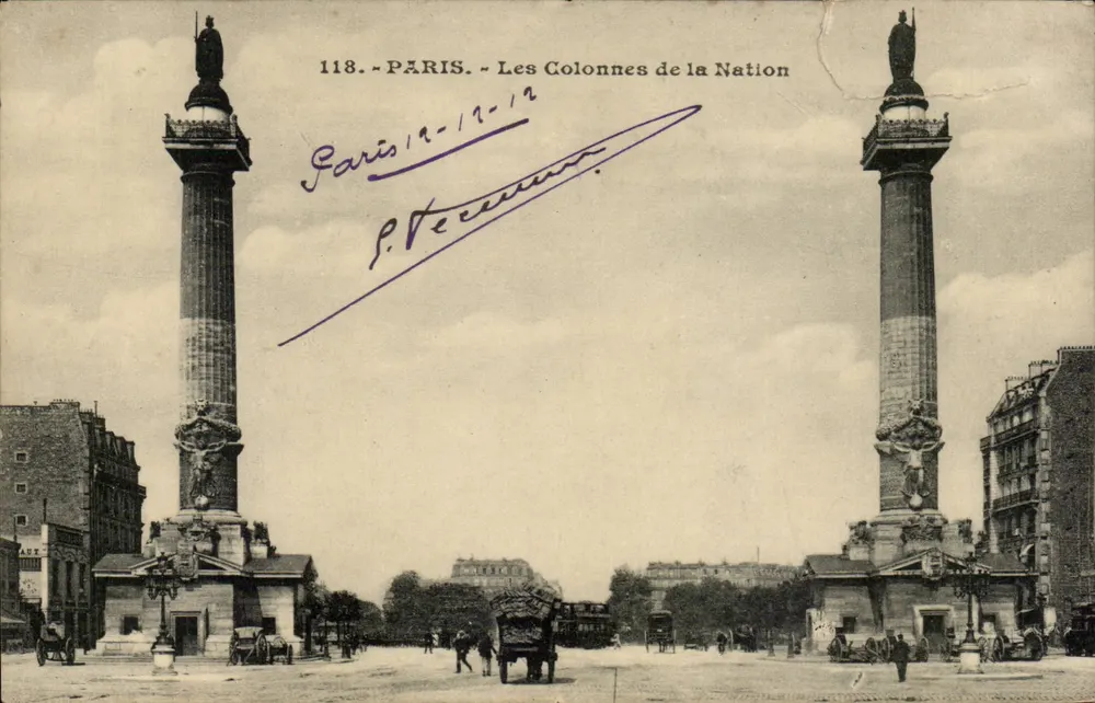 Paris — Les Colonnes de la Nation — éditeur impr. sur la carte n°118 - Frente