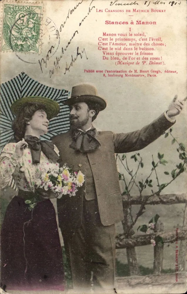 Paar unter einem Regenschirm — Stances à Manon — Maurice Boukay, Verlag - Vorderseite