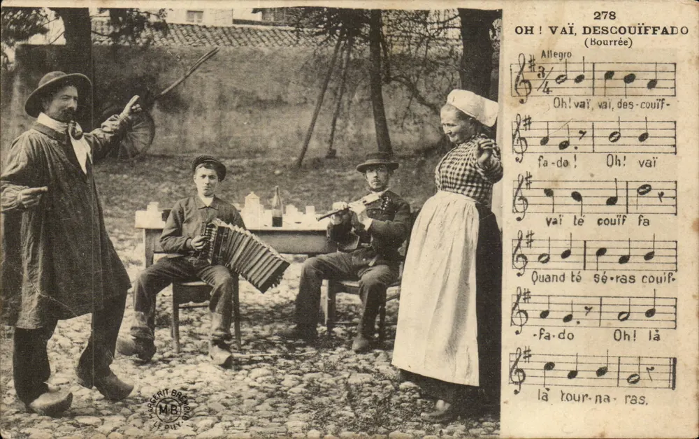 Musiker im Freien — Oh ! Vai, Descouïffado (Bourrée) — M.B. (M. B.) - Vorderseite