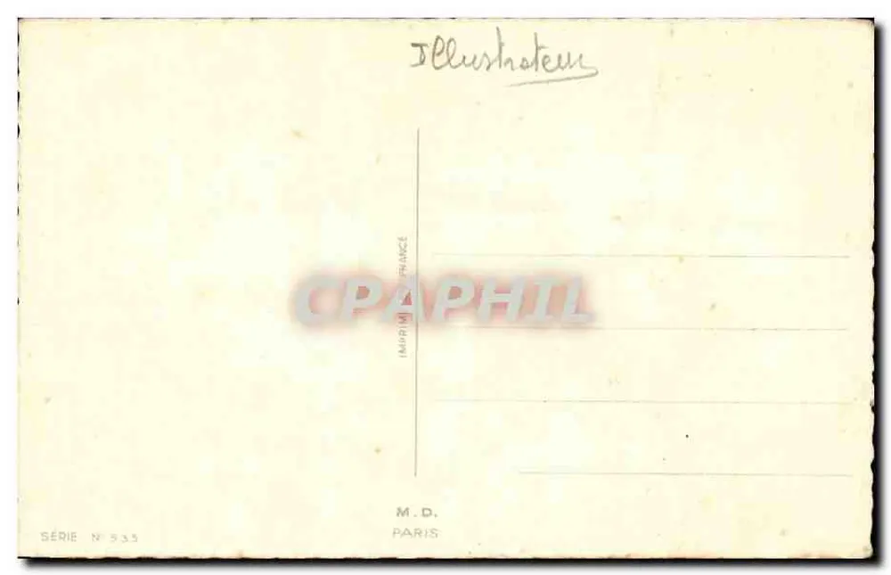 Femme en robe violette tenant un homme en l'air — Série N° 535 — M.D. Paris - Verso