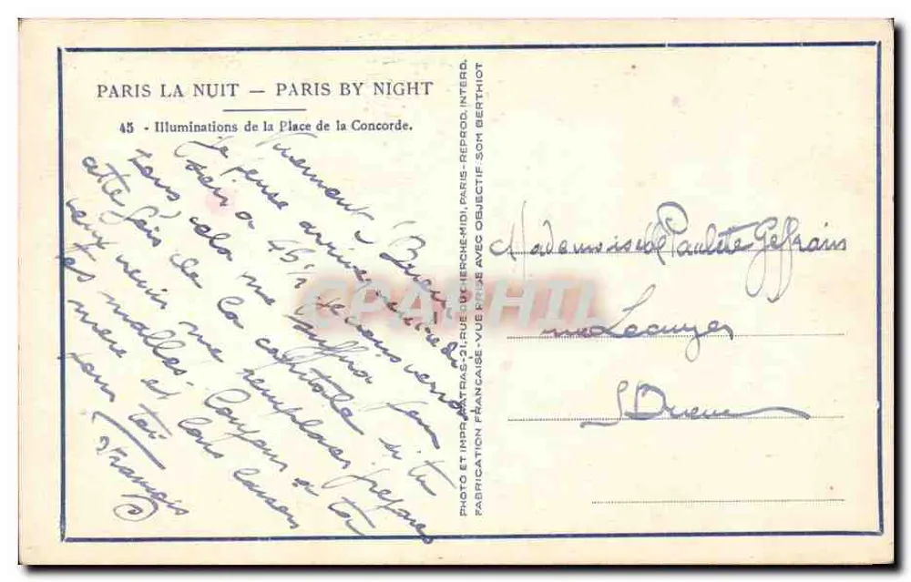 Paris à Noite — Iluminações da Praça da Concórdia — Patras - Verso