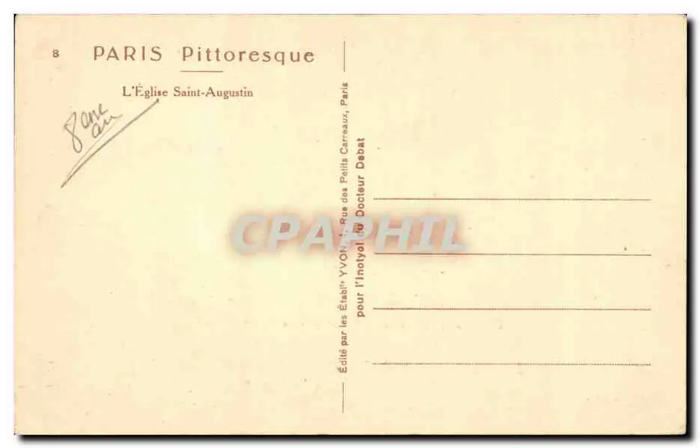 A Igreja de São Agostinho — Paris — Editado pelos Estabelecimentos YVON, Paris - Verso