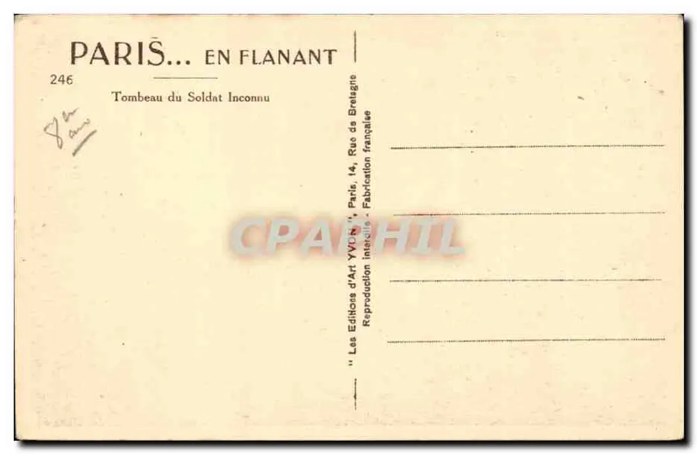 Túmulo do Soldado Desconhecido — Rue de la République — Éditions d'Art Yvun - Verso