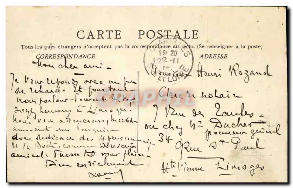 Lamartine mit 20 — Steelfassung — veröffentlicht von der Société des Cartes Postales Françaises - Rückseite