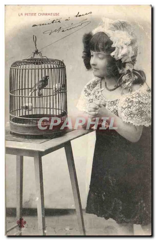 Die Kleine Verführerische — Thema: junges Mädchen mit Vogelkäfig — Verlag La Petite Charmeuse - Vorderseite