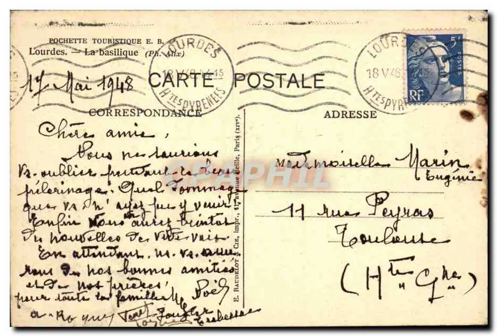 Lourdes — A basílica (Fot. Aha) — E. Baudezlot, Cie, impr. (H. T. S. Pirineus) - Verso