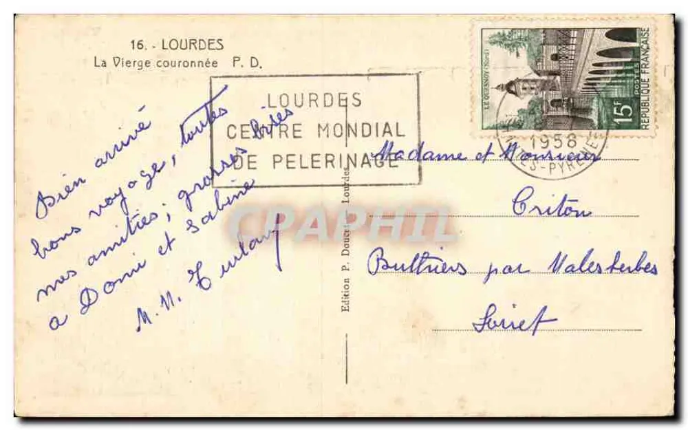 Estátua de Nossa Senhora de Lourdes — coroada — Edição P. Donat, Lourdes, n°16 - Verso