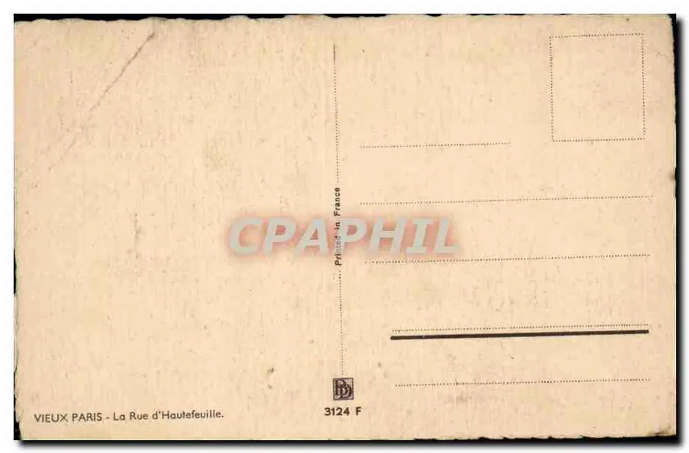 Velho Paris - A Rue d'Hautefeuille — desenho de Barday - Verso