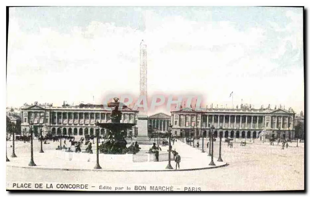 Place de la Concorde — Obélisque e Fontaine — Editada pelo Bon Marché — Paris - Frente