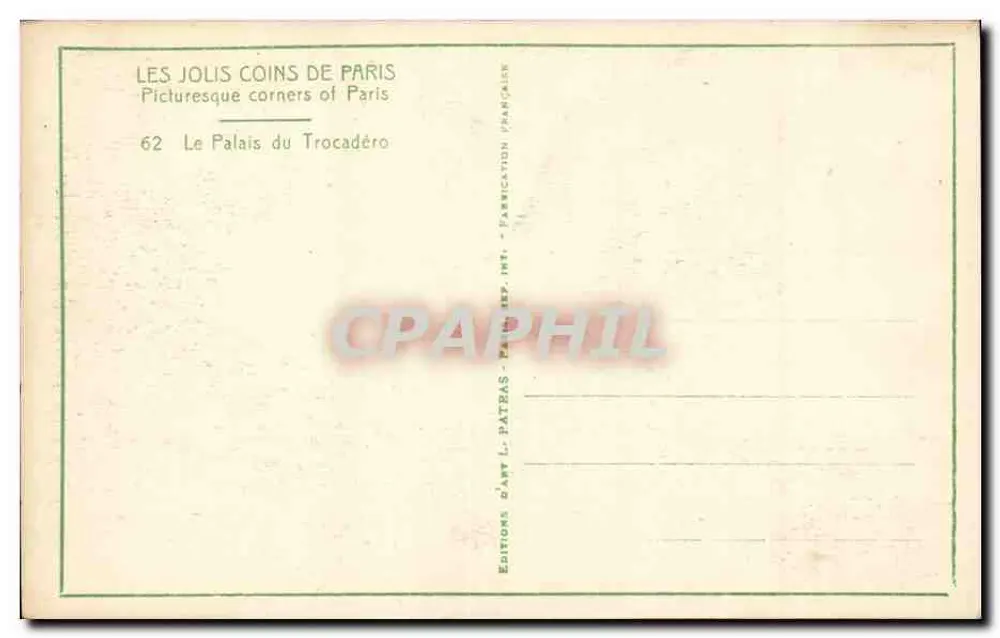 O Palácio do Trocadéro — Paris — Edições L. Patras - Verso