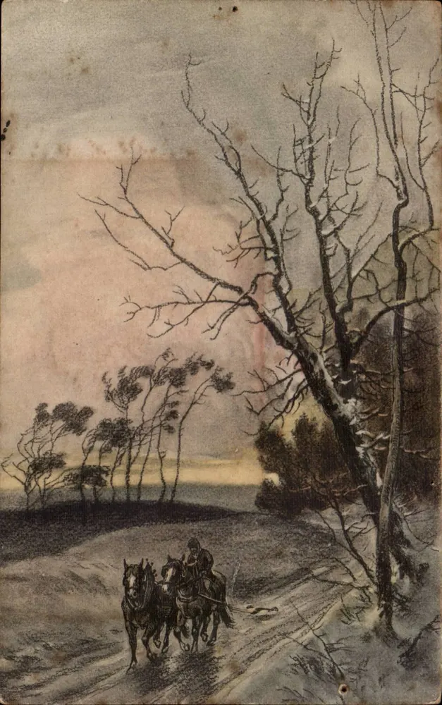 Sneeuwveld — Wagen getrokken door twee paarden — M. M. Vienne, M. Munk, n° 621 - Voorkant