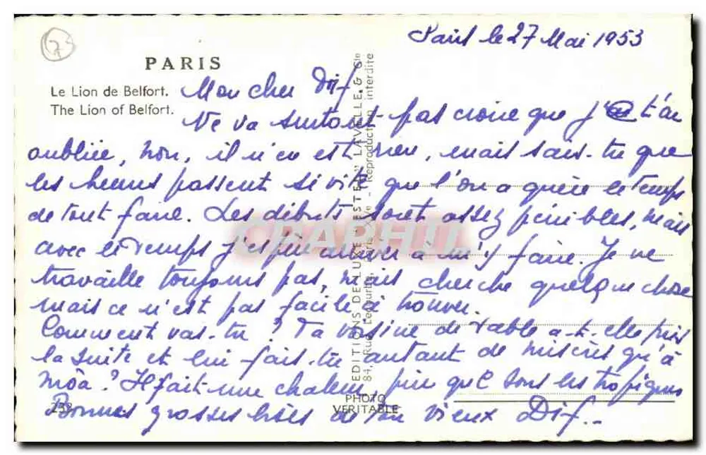 The Lion of Belfort — Place de la Défense Nationale — Publisher Estel - Back