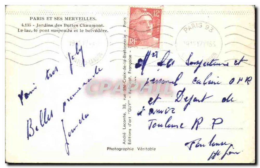 Jardins das Buttes-Chaumont — O lago, o ponte suspensa e o belvedere — Guy - Verso