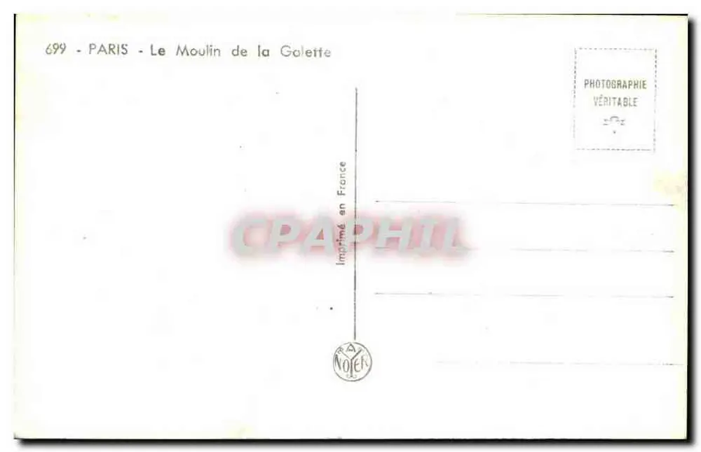 O Moulin de la Golette — Paris — editor Nojek, n° 699 - Verso