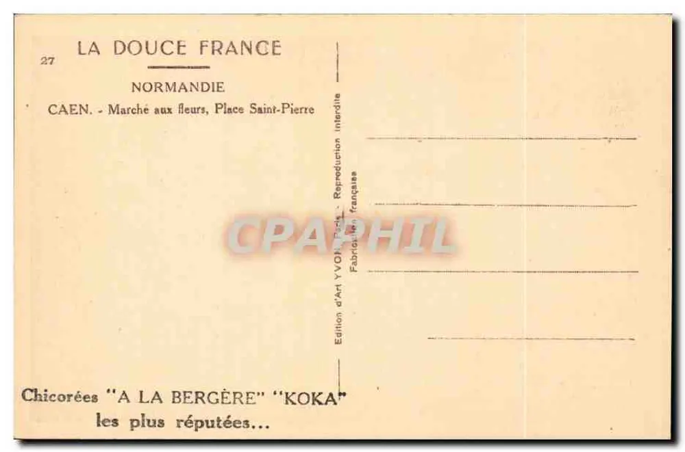 Caen — Mercado de flores, Praça São Pedro — Edição de Arte YVOIN, n°27 - Verso