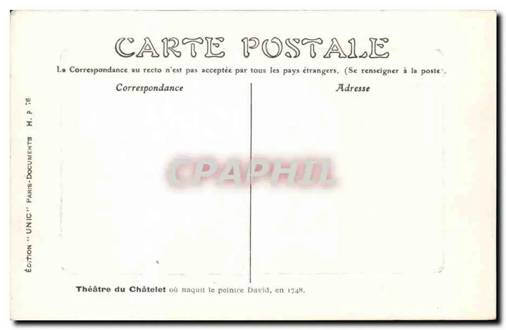 Teatro do Châtelet — Paris — Edição 'UNIC' PARIS-DOCUMENTS - Verso