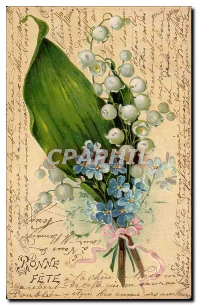 Büschel von Mohnblumen und Vergissmeinnicht — Frohe Geburtstagsgrüße an die liebe Frau Gaubert — Verlag nicht sichtbar - Vorderseite