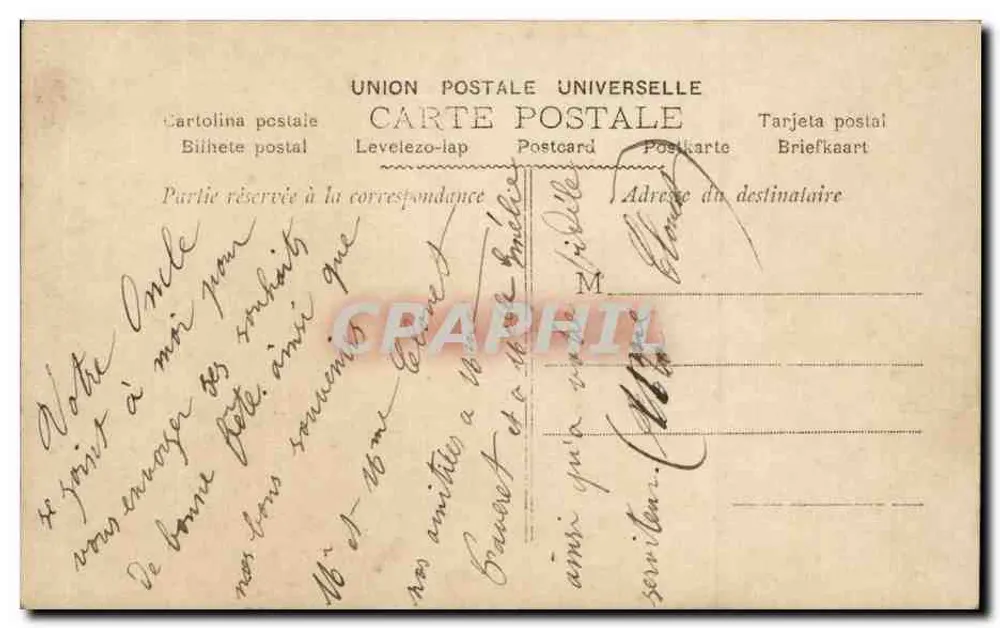 Frau mit Blumenkorb — Frohe Feier — Union Postale Universelle - Rückseite